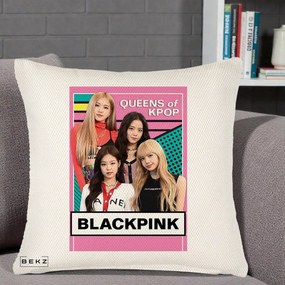 Perna Personalizata BLACKPINK Queens of Kpop, 40x40 cm, Crem Reliefat, Husa Detasabila, Perna Inclusa, BEKZ®