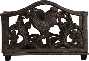 Suport pentru șervețele din fontă maro, cu motiv cocoș, „Le Coq Rustique” – 17x6x12 cm
