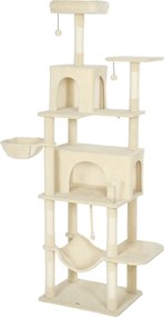 PawHut Copac zgârietor pentru pisici cu platformă, turn escaladă pentru pisici cu pat, peșteri, stâlpi din sisal 60x48x202 cm Bej | Aosom Romania