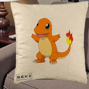 Perna Personalizata Charmander Pokemon, 40x40 cm, Bej, Husa Detasabila, Perna Inclusa, BEKZ®