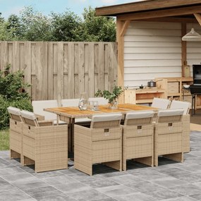 vidaXL Set mobilier de grădină cu perne, 11 piese, bej, poliratan
