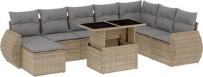 vidaXL Set canapele de grădină, 9 piese, cu perne, bej, poliratan