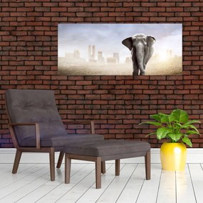 Tablou - Elefanți în oraș (120x50 cm)