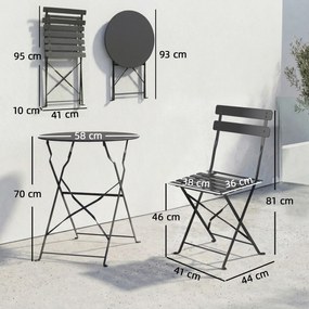 Outsunny Set Bistro Exterior, Mobilier Pliabil cu Masă și 2 Scaune, Negru | Aosom Romania