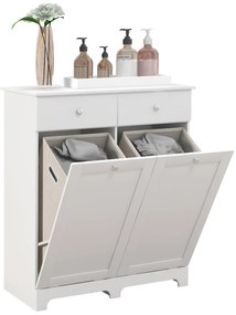 HOMCOM Dulap de baie, mobilier de stocare, cu coșuri pentru rufe pliabile 2 sertare, 78L x 40l x 90,5H cm, alb | Aosom Romania