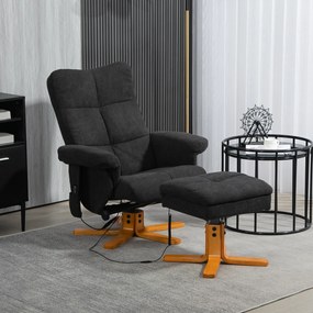 HOMCOM Fotoliu de Masaj cu Functie de Intindere si Taburet, Inclinare 145°, Poliester, 80 x 86 x 99 cm, Negru | Aosom Romania