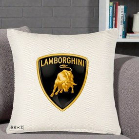 Perna Personalizata cu emblema Lamborghini, 40x40 cm, Crem Reliefat, Husa Detasabila, Perna Inclusa, BEKZ®