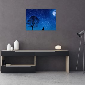 Tablou pe sticlă - Lupul urlând la lună (70x50 cm)
