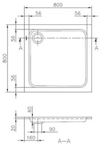 Cadita de dus patrata, Villeroy&amp;Boch Futurion Flat, 80x80cm, H6cm, UDQ0806FUT1V-01