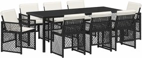 vidaXL Set de masă pentru grădină 9 pcs Negru poliratan