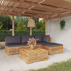 3100856 vidaXL Set mobilier grădină cu perne, 5 piese, lemn masiv de tec