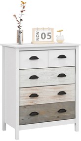 HOMCOM Comodă 5 sertare mobilier de depozitare cu mânere, 70 x 38 x 85 cm, alb | Aosom Romania