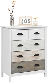 HOMCOM Comodă 5 sertare mobilier de depozitare cu mânere, 70 x 38 x 85 cm, alb | Aosom Romania
