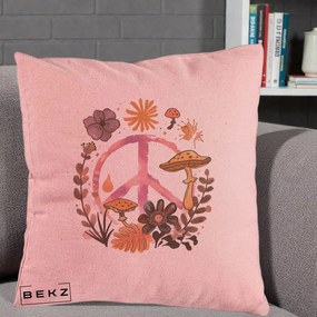 Perna Decorativa Peace Ciuperci Boho, 40x40 cm, Roz, Husa Detasabila, Perna Inclusa, BEKZ®