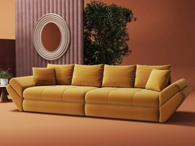 Canapea extensibilă dumonde cu ladă de depozitare si sezut confortabil din spuma high-density, Loana Royal Mustar 300x100 cm