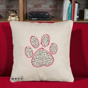 Perna Personalizata Labuta Dalmatian Roz Neon, 40x40 cm, Bej Canapea, Husa Detasabila, Perna Inclusa, BEKZ®