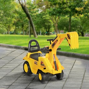 HOMCOM Excavator pentru copii cu cupă și spațiu de depozitare, claxon, volan, 18-48 luni, galben | Aosom Romania