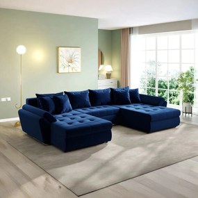 Colțar extensibil dumonde cu ladă de depozitare si sezut confortabil din spuma high-density, Loana U Royal Blue 355x185 cm