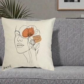 Perna Decorativa Portret Feminin Mac Profilat, 40x40 cm, Ecru, Husa Detasabila, Perna Inclusa, BEKZ®