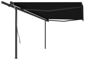 Copertina retractabila manual, cu stalpi, antracit, 5x3 m Antracit, 5 x 3 m