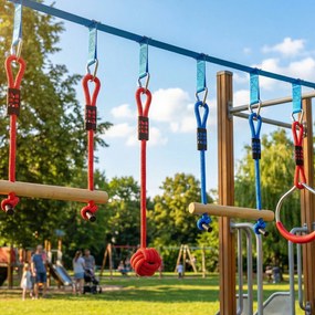 AIYAPLAY Ninja Line copii 10 m set Slackline 9 piese cu 2 inele, leagăn 3-în-1, 2 bare de cățărat pentru 3-8 ani multicolor | Aosom Romania