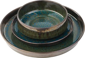 Set 108 Piese Verometal Glazura Albastru Verde Metalic Bronz Metalic Gri, Mat Argintiu ( Farfurie 25 cm, Farfurie 20 cm si Bol 450 ml )