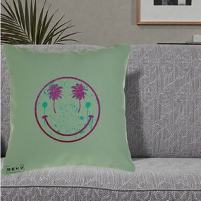 Perna Decorativa Smiley Face Tropical Glitter Roz, 40x40 cm, Verde, Husa Detasabila, Perna Inclusa, BEKZ®