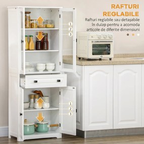 HOMCOM Bufet de Bucătărie cu 2 Dulapuri și Sertar, Mobilier de Bucătărie cu Uși și Rafturi Reglabile, 60x30x160 cm, Alb | Aosom Romania