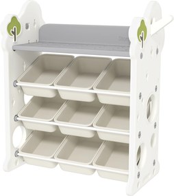 AIYAPLAY Etajeră pentru Copii, Organizator de Depozitare Jucării cu 4 Niveluri și 9 Coșuri, 77x42x94 cm, Crem Alb | Aosom Romania