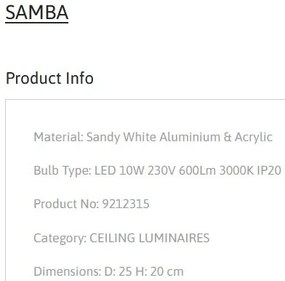 Plafoniera LED design minimal SAMBA alba