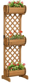 Jardiniera cu 3 ghivece Outsunny, forma de butoi, lemn de brad maro, 45x35x150cm | Aosom RO