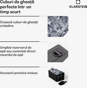 Klarstein FrostMaster, producător de gheață, 40 kg cuburi de gheață pe zi, carcasă din oțel inoxidabil, afișaj cu LED, inclusiv cupă de gheață