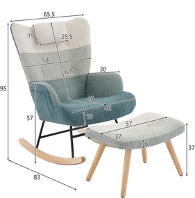 Fotoliu balansoar Bouclé în stil patchwork cu dungi colorate, design ergonomic și spătar înalt, Multicolor