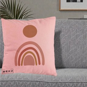 Perna Decorativa Boho Rainbow Sun, 40x40 cm, Roz, Husa Detasabila, Perna Inclusa, BEKZ®