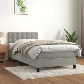 3141521 vidaXL Pat box spring cu saltea, gri deschis, 90x200 cm, catifea