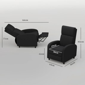 HOMCOM Fotoliu Relax Rabatabil Manual 160° cu Suport pentru Picioare, Fotoliu Ergonomic Tapițat cu Aspect de In pentru Dormitor, Birou, Living și Sufragerie, Negru | Aosom Romania