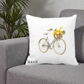 Perna Decorativa Bicicleta cu Cos de Lamai Mediteranean, 40x40 cm, Alba Mata, Husa Detasabila, Perna Inclusa, BEKZ®