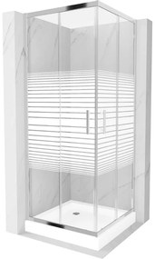Mexen Rio cabină de duș pătrată 70 x 70 cm, dungi albe, crom + cadă de duș, alb - 860-070-070-01-20-4510