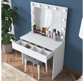Măsuță de toaletă cu taburete Bojoremo 21 (cu oglindă) (cu iluminat LED) (alb). 1107278