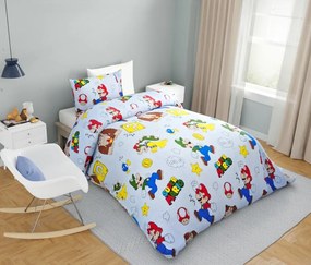 Lenjerie de pat copii bumbac Super Mario /160x200 cm dimensiune standard
