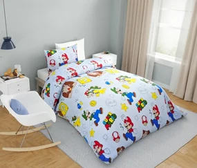 Lenjerie de pat copii bumbac Super Mario /160x200 cm dimensiune standard