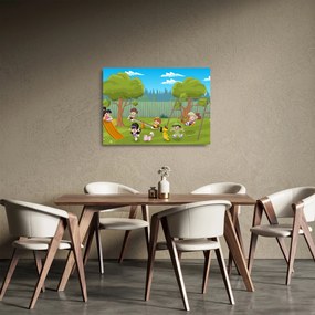 Tablou pe sticlă - Copii la locul de joacă (70x50 cm)