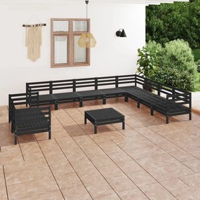 3083203 vidaXL Set mobilier de grădină, 11 piese, negru, lemn masiv de pin