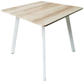 Masa Bucatarie/Dining Sergio MDF Stejar Sonoma, Picioare Metalice Albe 80x80x75cm