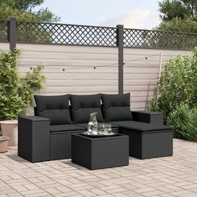 3254812 vidaXL Set mobilier de grădină cu perne, 5 piese, negru, poliratan