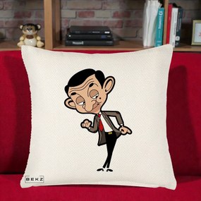 Perna Personalizata Mr. Bean Caricatura, 40x40 cm, Crem Reliefat, Husa Detasabila, Perna Inclusa, BEKZ®
