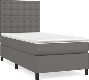 vidaXL Pat box spring cu saltea, gri, 80x200 cm, piele ecologică