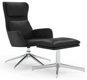 3097831 vidaXL Scaun de relaxare cu taburet, negru lucios, piele artificială
