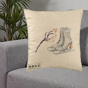 Perna Decorativa Patine cu Ramuri Inzapezite, 40x40 cm, Bej, Husa Detasabila, Perna Inclusa, BEKZ®