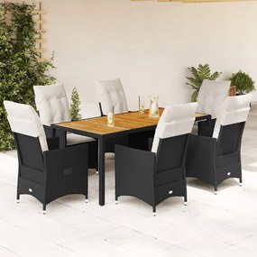 3276685 vidaXL Set mobilier de grădină cu perne, 7 piese, negru, poliratan